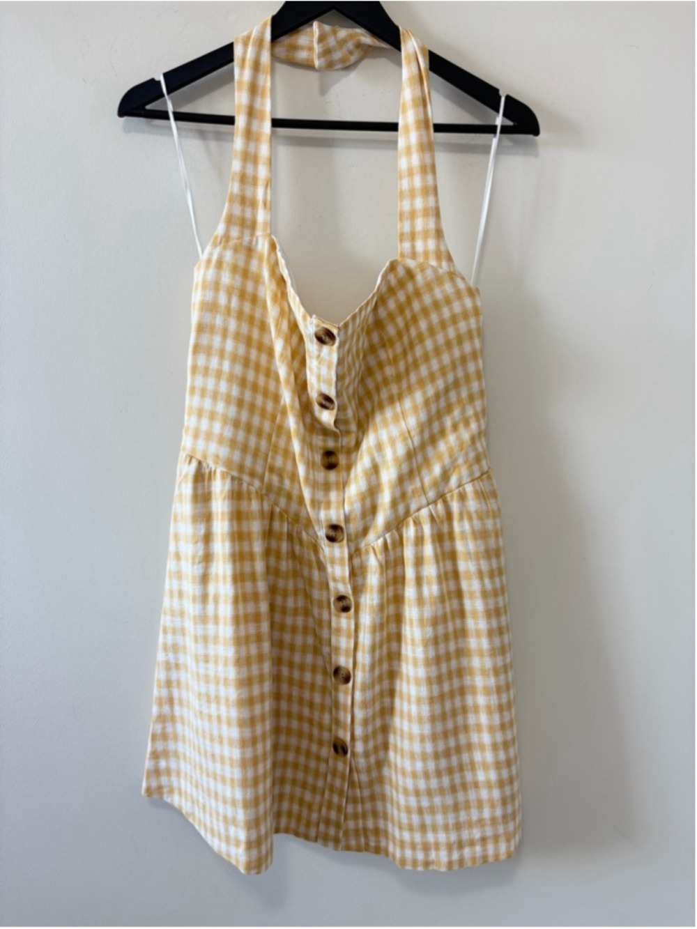 Camila Coelho Linen Blend Cottagecore Halter Gingham Dress size L - Picture 2 of 10